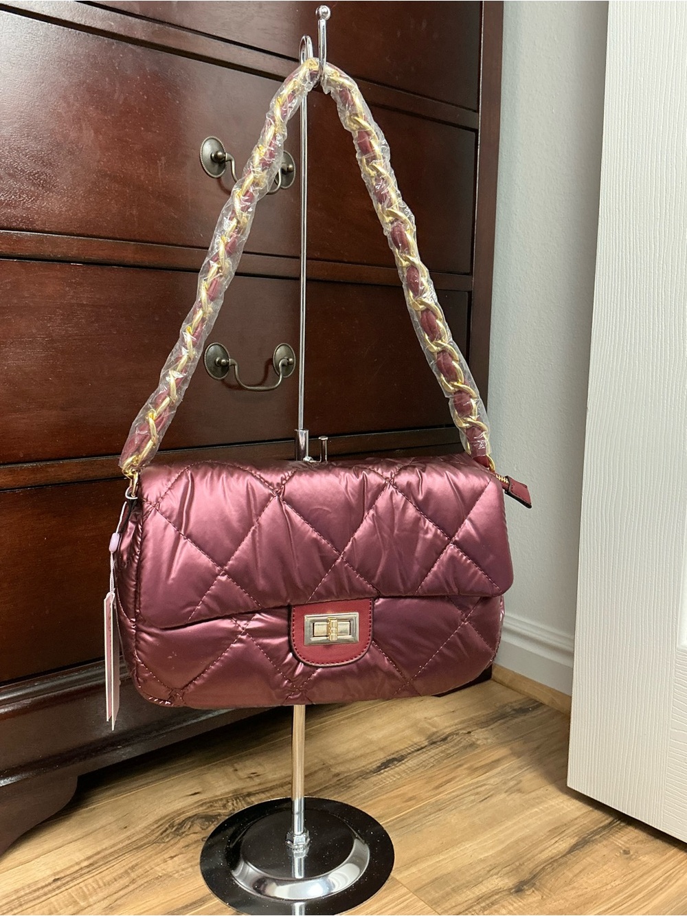 NWT Burgundy Quilted Puffer Crossbody Bag